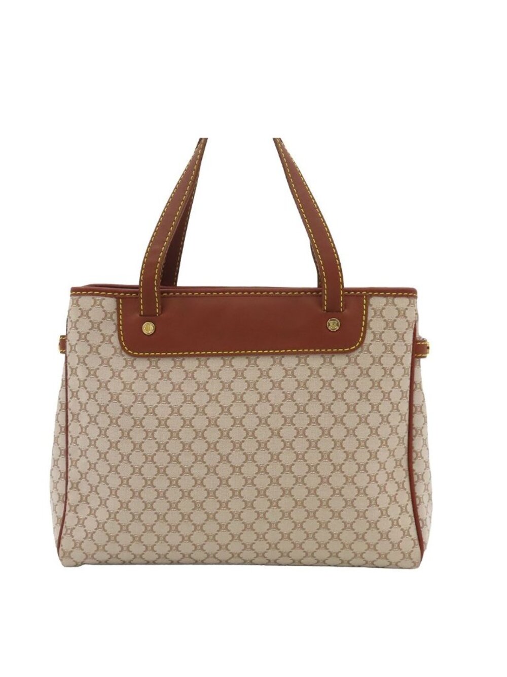 Celine Tote Beige Canvas Leather Macadam Pattern Handbag